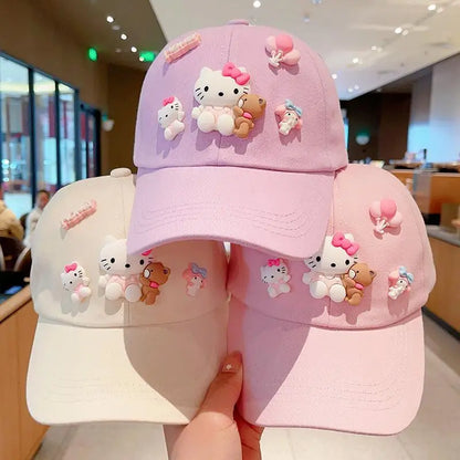 New Sanrio Animation Hello Kitty Travel Cap Spring and Autumn Girls Outdoor Versatile Baseball Cap Sun Protection Visor Hat