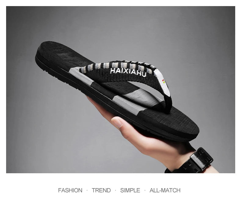 Men Slides Cloth Tape Woven Color Matching Stripe Wear-resistant Slippers Size 39-45