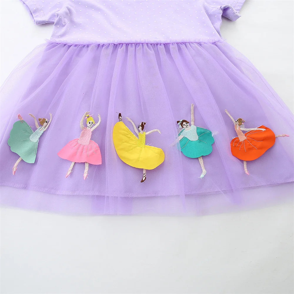 Summer New Design Girls Dress Dancing Girls Embroidery Short Sleeve Kids Vestidos Birthday Party Baby Clothing Wedding Dresses