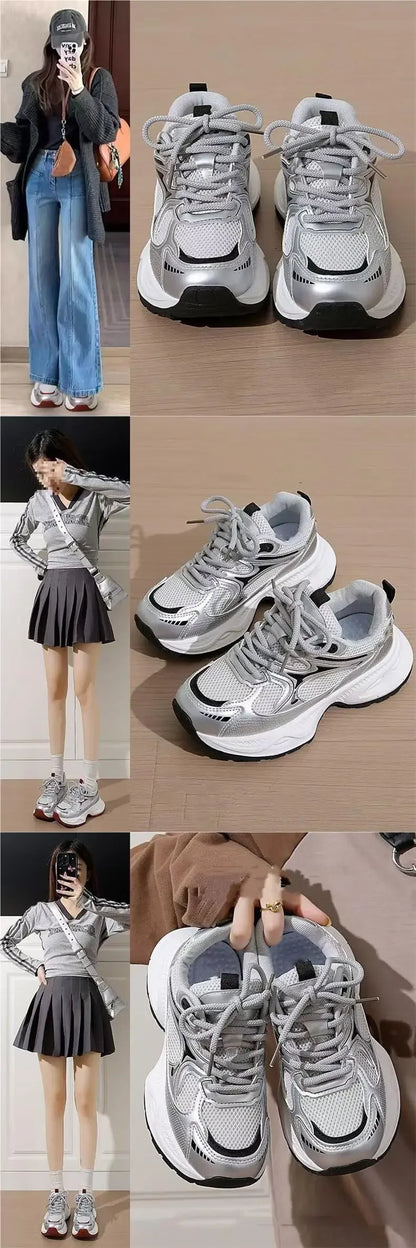 Dad Sneakers Women's Spring Summer 2025 New Style Versatile White Thick Bottom Heightening Running Sports Shoes