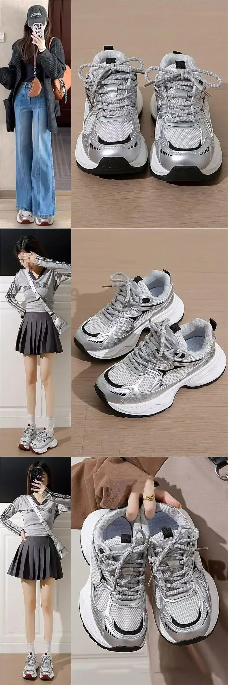 Dad Sneakers Women's Spring Summer 2025 New Style Versatile White Thick Bottom Heightening Running Sports Shoes