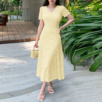 ZANZEA Women Summer Lace Patchwork Dresses 2026 Elegant Party Dress Stylish V Neck Short Sleeve Office Sundress A Line Midi Robe