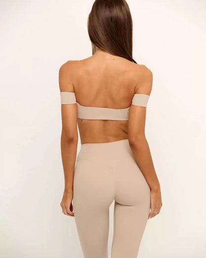 PMWRUN Women's Off - the - Shoulder Yoga Crop Top with High Waist Leggings Set, Stretchy and Breathable for Gym & Workout