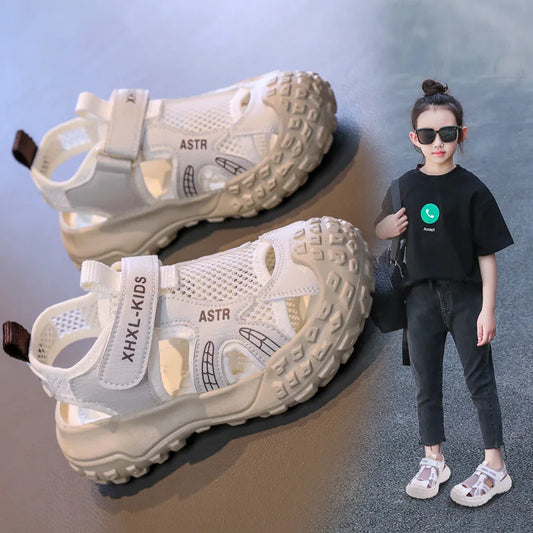 Boys and Girl's Casual Sandals Anti Kick Closed-toe Kid's Beach Shoes Summer Mesh Breathable Children's Sports Sandals