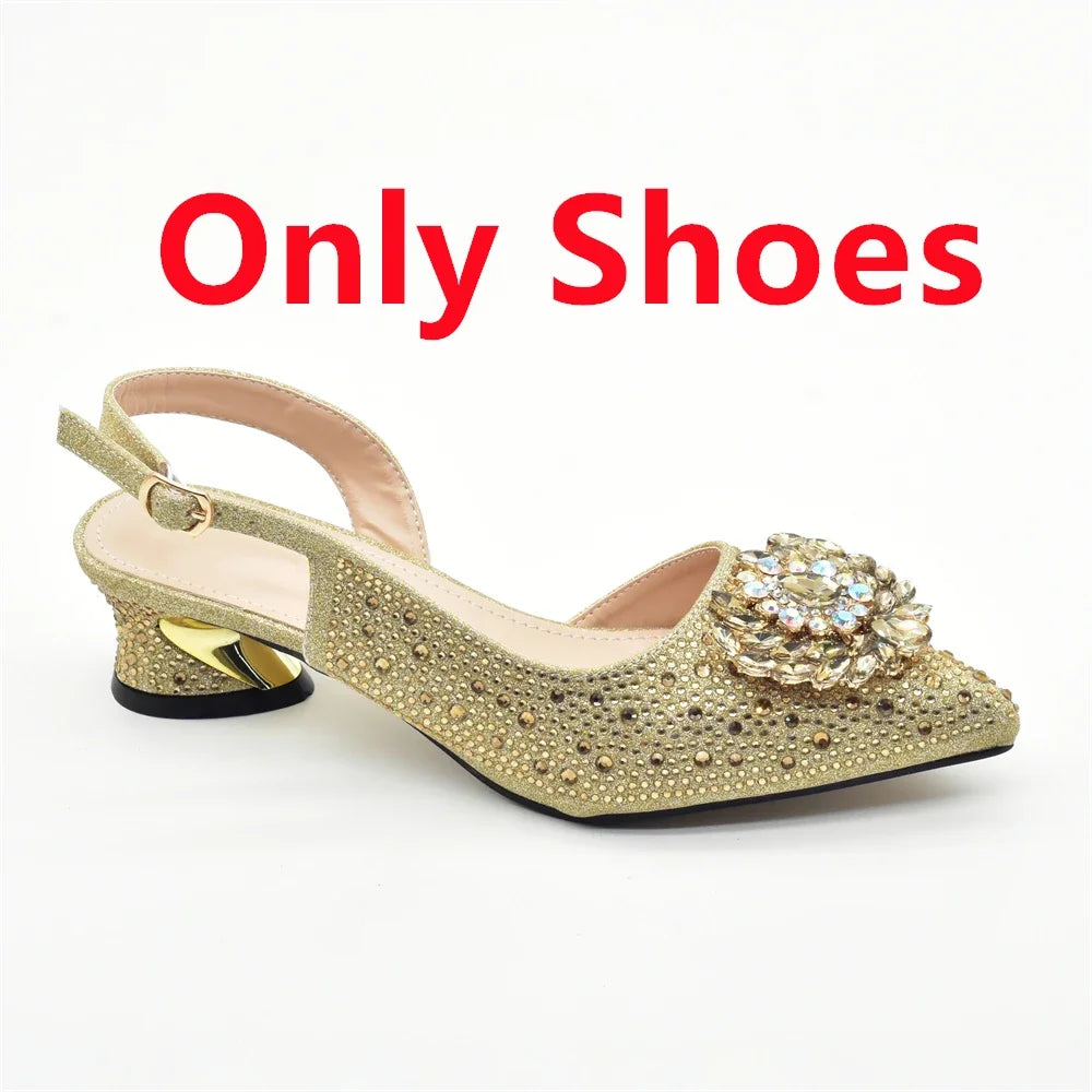 Luxury Designer Pumps Women Full Rhinestone Designer Shoe and Bag Sets From Italy