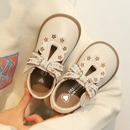 Cute bow Leather Girls Shoes 2025 New T-strap Oxfords Spring Kids Soft Shoes For Girl School Children Princess Dress Shoes