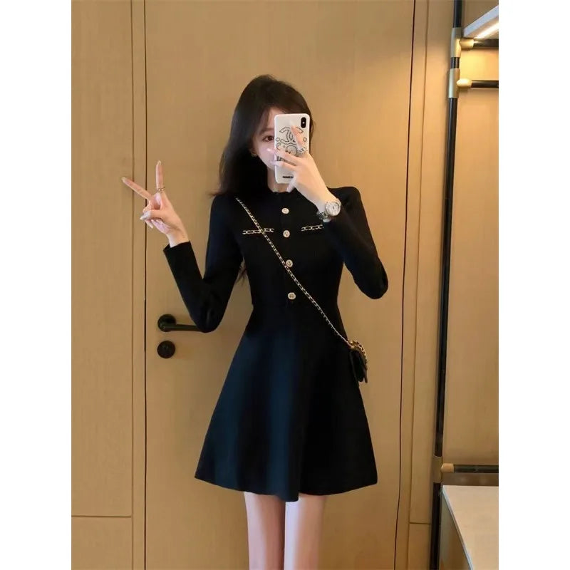 Fashionable Knitted Dress for Women's Spring Clothes Style Waist-hugging Temperament Elegant and Casual Versatile Dress Inside