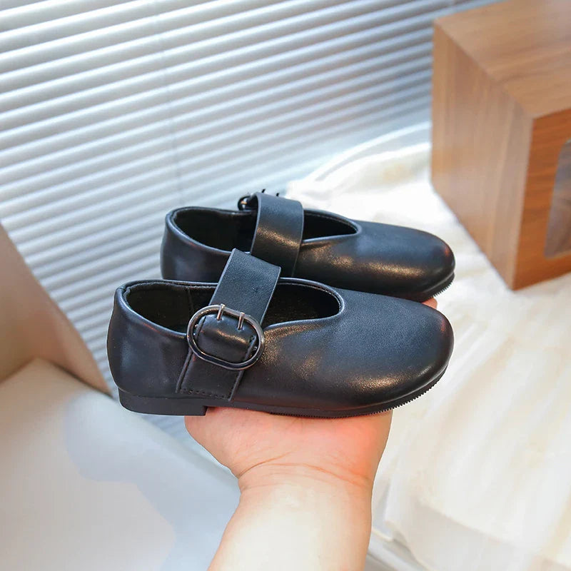 Girls' leather shoes spring new children's round toe flat fashion simple princess shoes single shoes