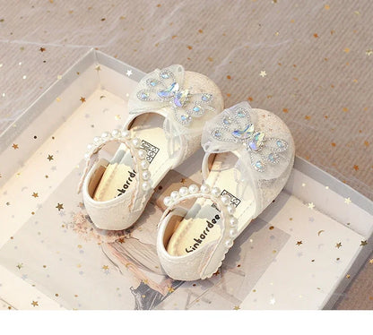 Baby Girls Leather Shoes  Spring Summer Children Casual Half Sandals Sequins with Crystal Butterfly Fashion Princess Sweet