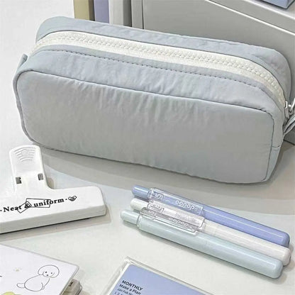 Simplicity Solid Color Pen Bag Zipper Design Large Capacity Pencil Case Portable Stationery Bag Gift