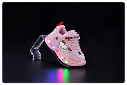 Sanrio LED Kids Shoes for Girls Cute Cartoon Hello Kitty Shoes Summer Girl Kawaii Shoes Soft Bottom Sneakers Casual Shoes