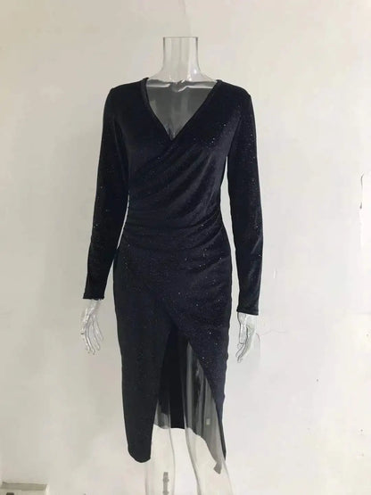 Women Dresses Roupas Feminina Autumn Winter Elegant Solid Color Slit Dress Women's Long Sleeve Formal Evening Sexy Evening Dress