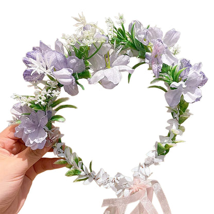 Boho Women's Flower Crown Forest Elf Fairy Floral Hair Hoop Handmade Simulation Ribbon Flower Headband Exquisite Hair Accessory