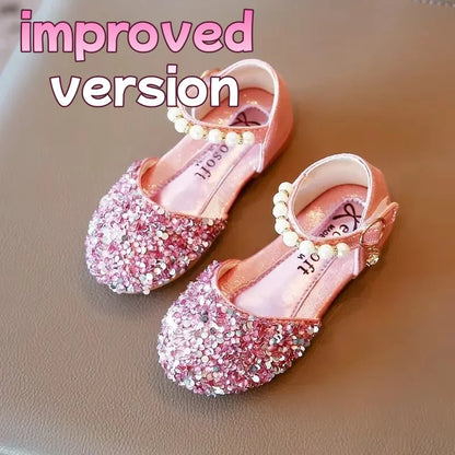 Kids Flat Shoes Soft Sole Girls Princess Shoes Mid To Large Child Choir Stage Performance Shoes Girl Silver Formal Dress