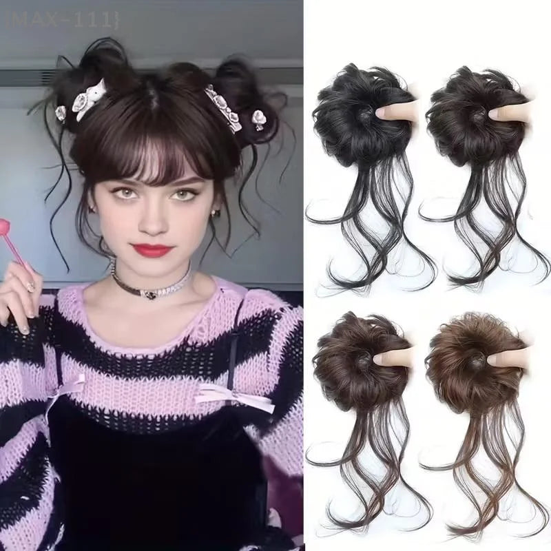 Messy Bun Hair Piece Tousled Updo With Tendrils Hair Bun Extensions Wavy Curly Hair For Women (Available)