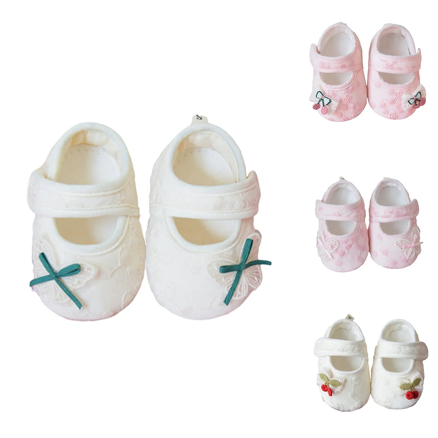 Baby Girl Cute Flats Non-slip Soft Soles Butterfly/Cherry Mary Jane Shoes Casual Walking Shoes for Newborn Toddler