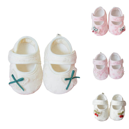 Baby Girl Cute Flats Non-slip Soft Soles Butterfly/Cherry Mary Jane Shoes Casual Walking Shoes for Newborn Toddler