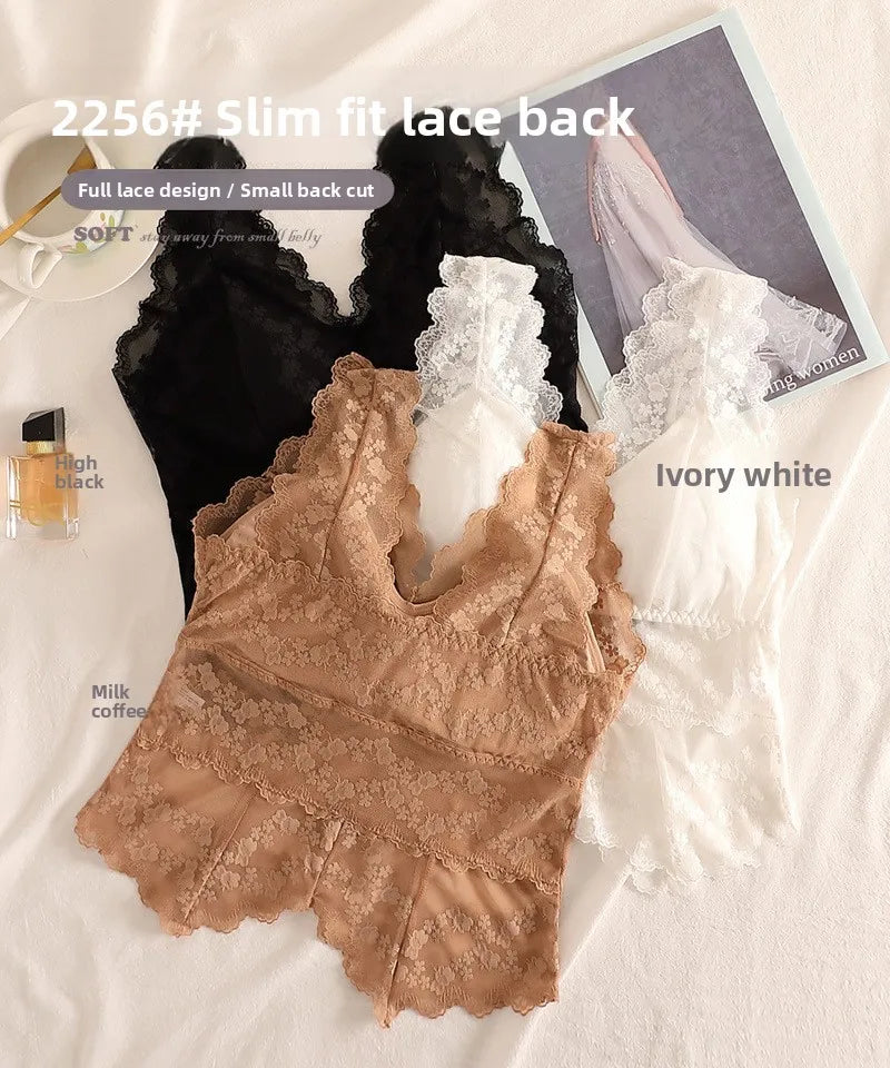 Lace White Strap Vest Women Summer Outdoor Wear with Chest Pad Beautiful Ba Base Inner Match V-ne Svel Top Women