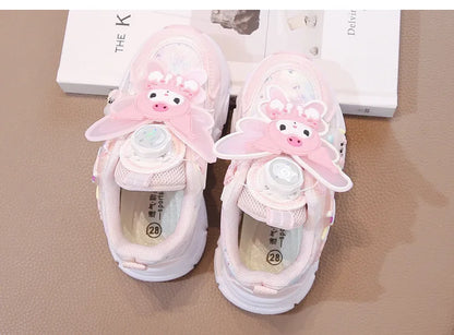 Girls Leather Hook-and-Loop Shoes - Non-Slip Thick Sole Chunky Sneakers Soft Bottom Fashion Casual Shoes for Kids