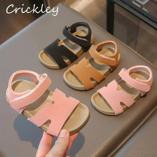 Boys Girls Sandals PU Suede Soft Beach Shoes For Children Casual Hook Loop Anti Slip Kids Sandals