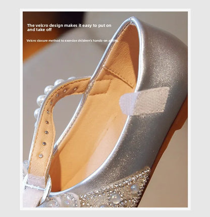 Children's Leather Shoes Bling Sequins Bowknot Princess Shoes for Girls Sweet Chic Kids Causal Wedding Shoes Shallow Versatile