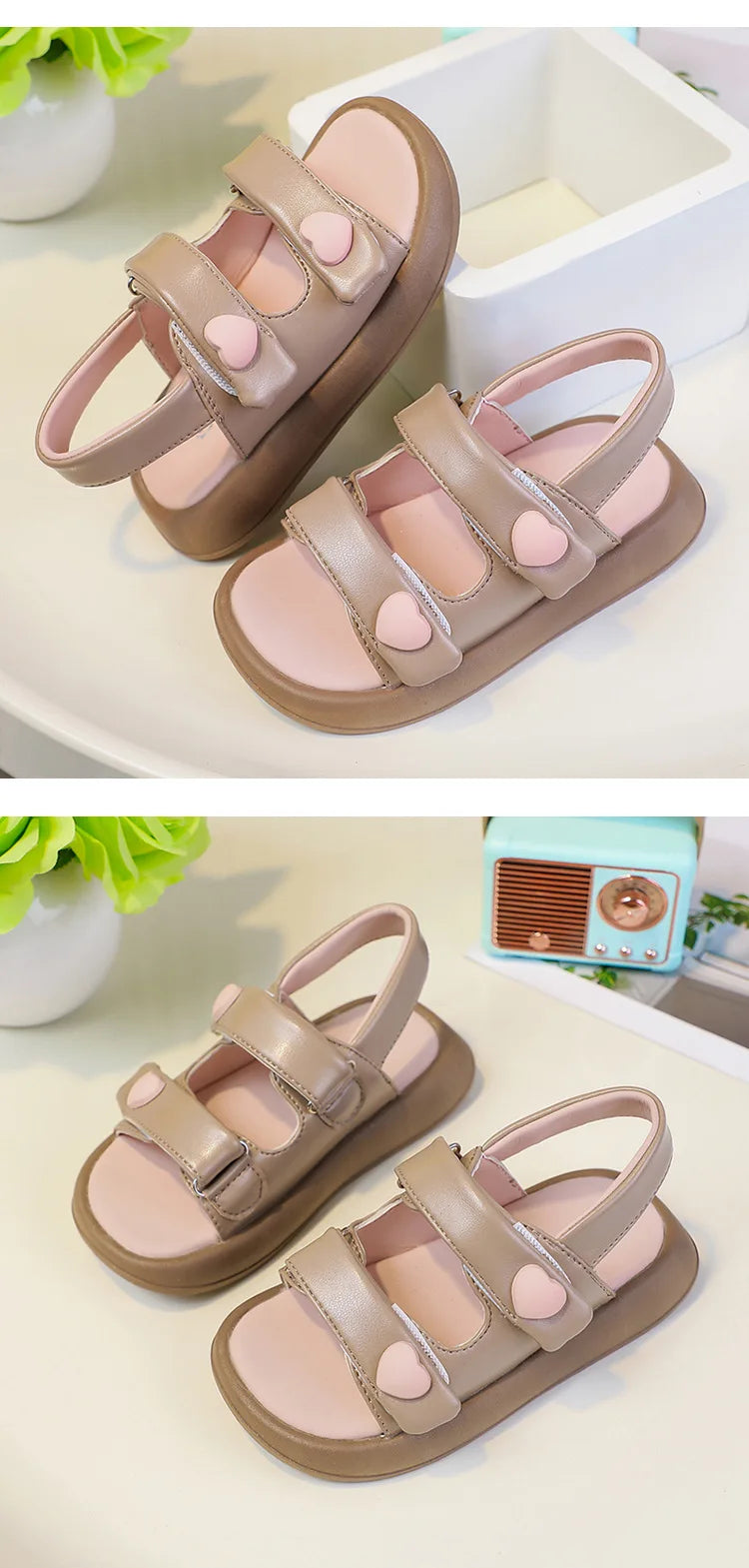 Children's Sandals Summer PU Leather Hook Loop Girls Sandal Breathable Soft Sole Kids Beach Shoes