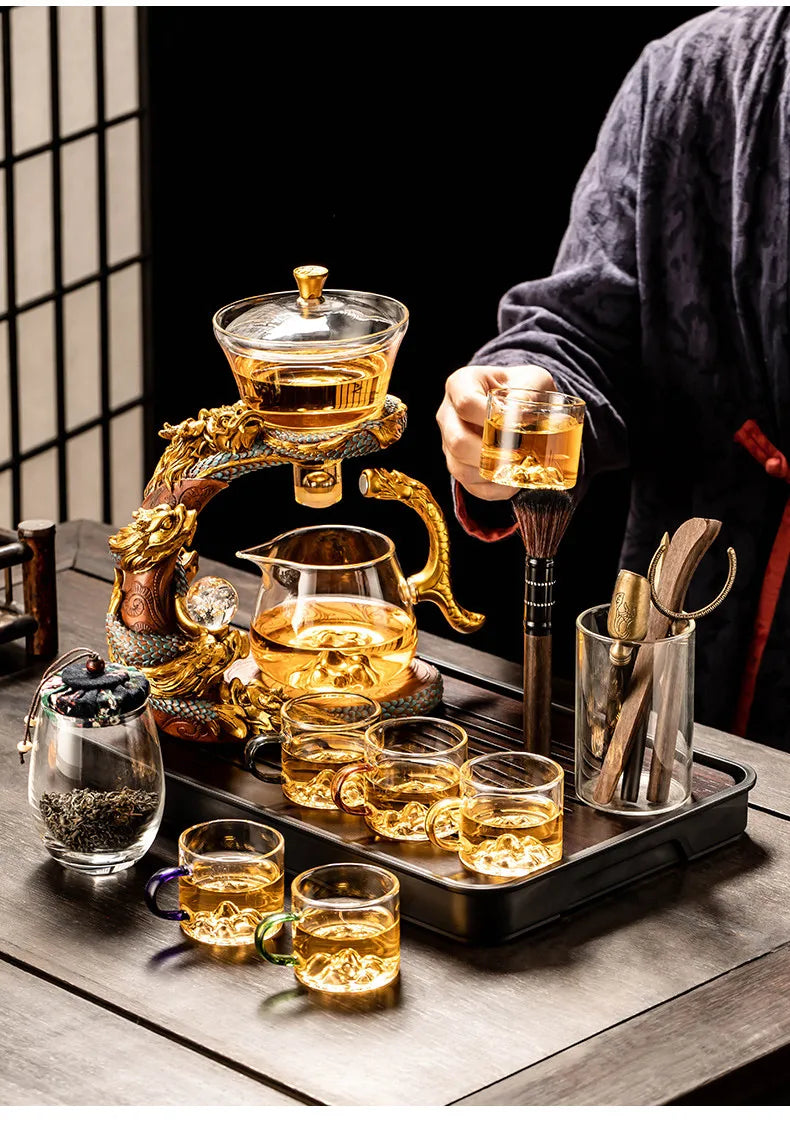 Lazy Glass Automatic Tea Set Business Gift High Borosilicate Dragon Kung Fu Teaware Sets