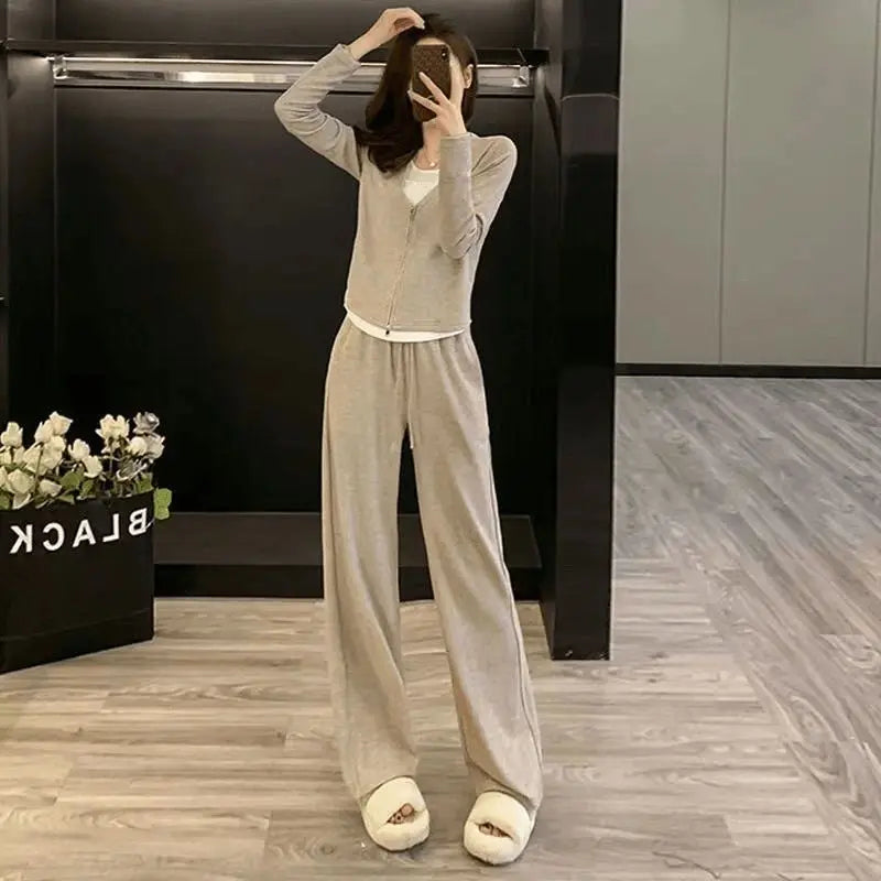 Western-style Suit Spring Autumn Fashion Slim Sweatshirt Wide-leg Pants Two-piece Trendy Set