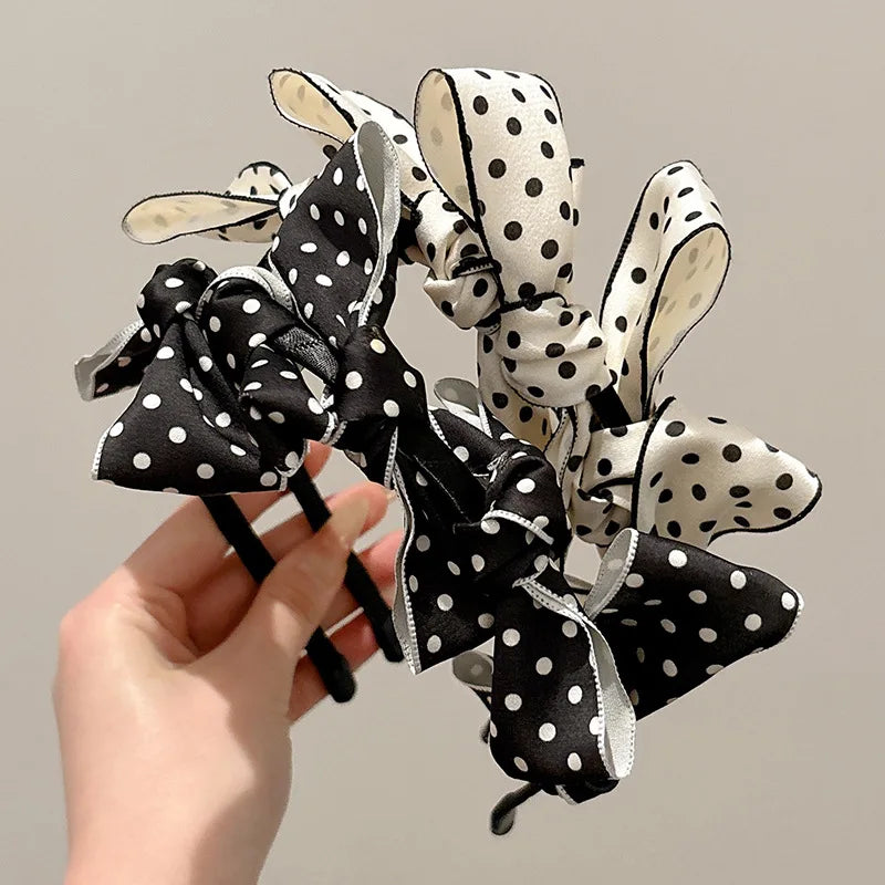 Korean Style Polka Dot Bow Headband – Double-Sided Hair Hoop, Elegant & Cute Hair Accessory for Women (Available)