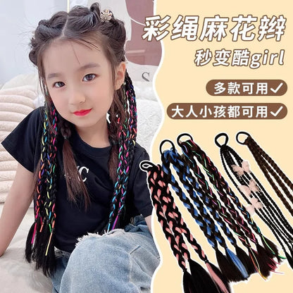 Children's boxing braids, wigs, headband, internet famous hot girls tie their hair, braids, rubber bands, girls' long hair, dirt