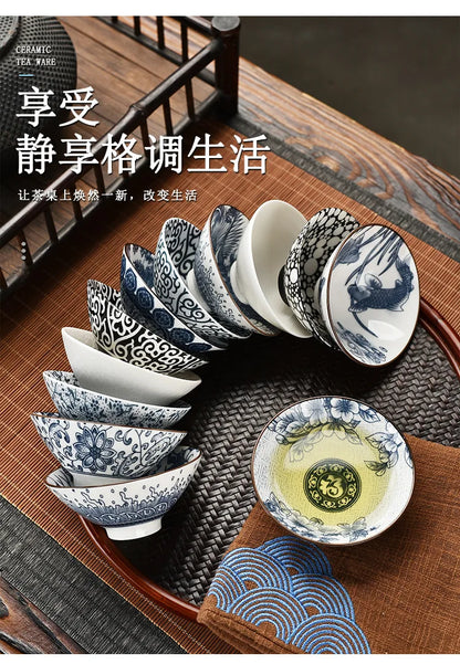 Blue and White Porcelain Cone Teacup Anti Scaling Hand-painted Tasting Tea Bowl Travel Meditation Cup Chinese Tea Set 70ml
