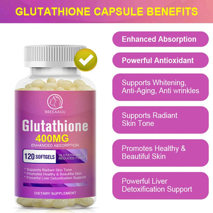 BBEEAAUU 400MG Glutathione Capsule Whitening Skin Antioxidant Anti-aging Detox Support Liver Health Facial Cleansing Light Spots