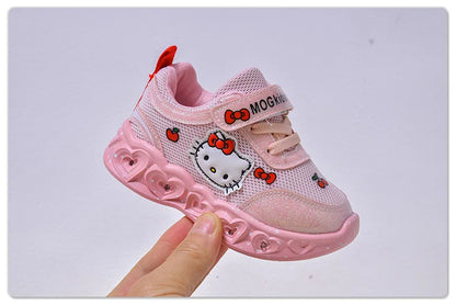 Sanrio LED Kids Shoes for Girls Cute Cartoon Hello Kitty Shoes Summer Girl Kawaii Shoes Soft Bottom Sneakers Casual Shoes