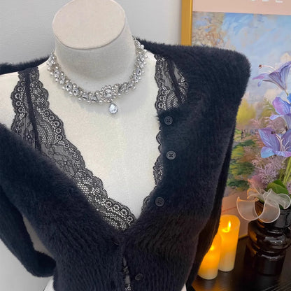 French Lace Lingerie Gathered No Steel Ring Bra Deep V Neck Sexy Wire Free Bras Underwear Tank Tops Padded Camisole Vest