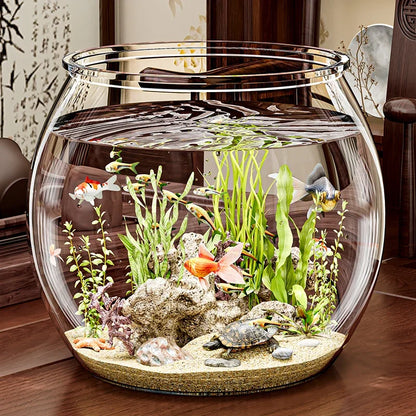 PET Transparent Fish Tank  Durable Desktop Goldfish Turtle Tank Drop-Resistant Hydroponic Plant Holder  Round Water Basin