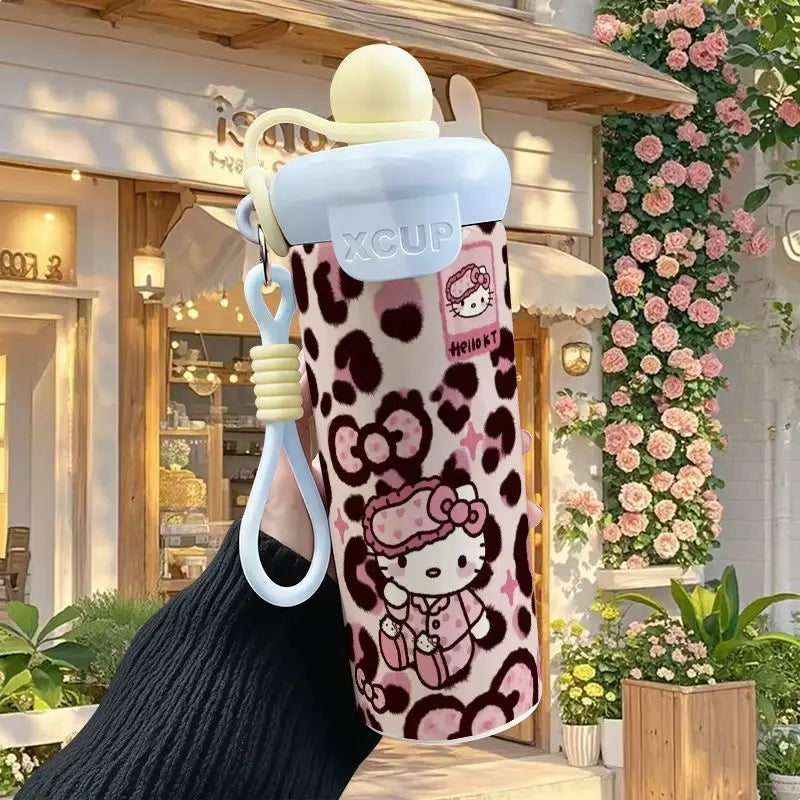 600ml Sanrio Hello Kitty Vacuum Thermos Cup SS316 Insulated Coffee Mug with Lifting Rope Portable Outdoor Drinking Water Kettle
