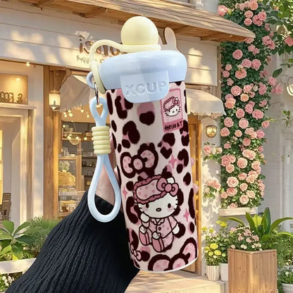 600ml Sanrio Hello Kitty Vacuum Thermos Cup SS316 Insulated Coffee Mug with Lifting Rope Portable Outdoor Drinking Water Kettle