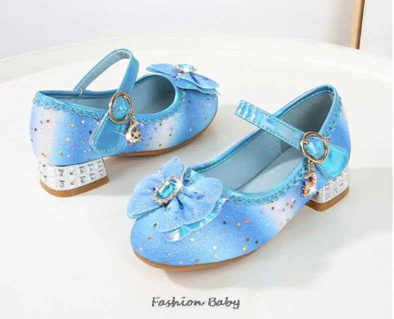Princess Shoes Children Shoes Round-Toe Soft-Sole Big Girls High Heel Princess Crystal Party Shoes Single Shoes