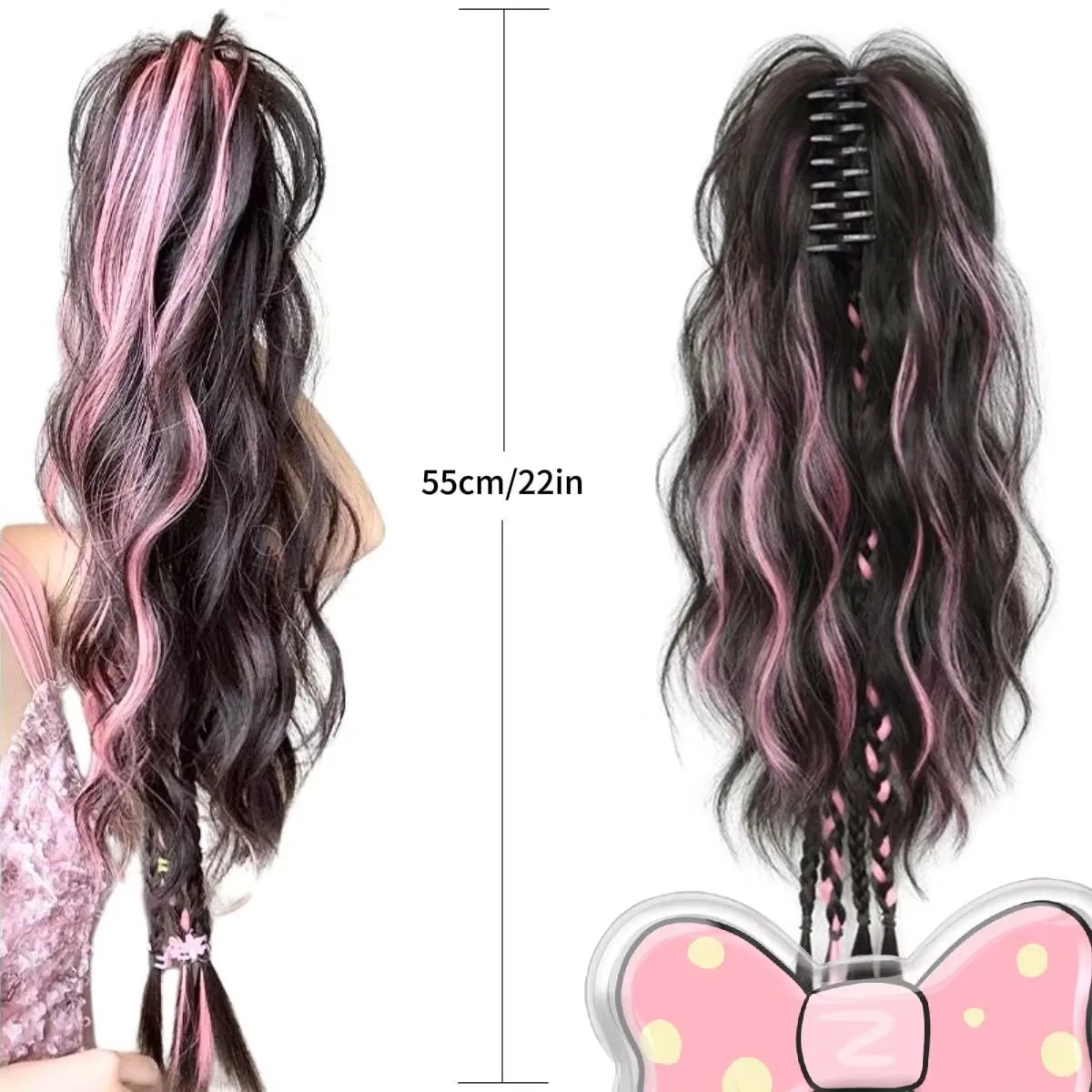 Boxer braid hair clips, Sweet Cool Style Women's Hair Extensions, Short Curly Hair with Long Ponytail Claw Clip, Daily Use
