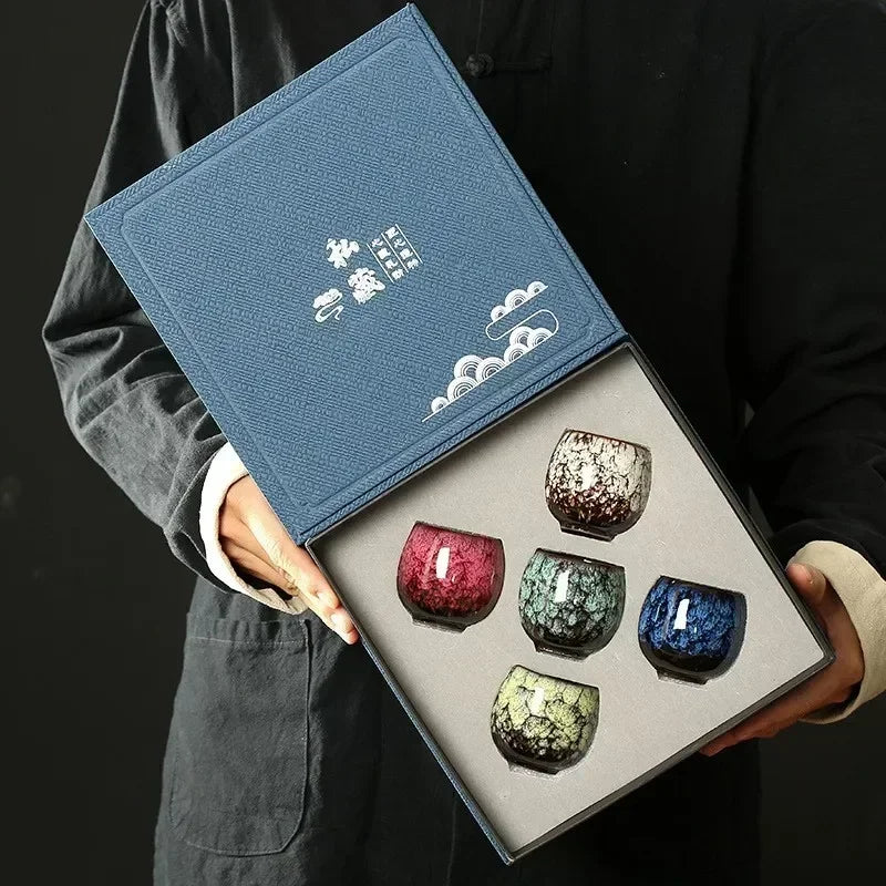 5PCS Ceramic Cups Set Coffee Ceramic Cup Pottery Cups Pottery Tea Cup Drinking Water Teacup With Gift Box Wholesale