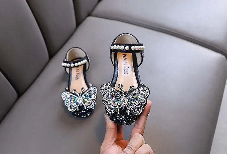 Kids Sandals for Girls Rhinestone Butterfly Elegant Versatile Children's Summer Sandals Soft Bottom Princess Fashion Flat Shoes