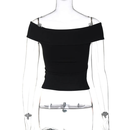 Faionable Pure Color Knot Fold over One oulder ort Crop Top T-irt Street Sle Slim Fit Polyester Summer New Arrival