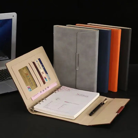 A5 Binder Refillable Planner Faux Leather Notebook Journal with Card Pen Holder Outdoor Journal Planner Agenda DIY Birthday Gift