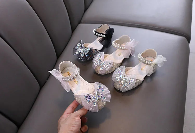 Luxury Girl Shoes Sweet Children's Causal Leather Shoes Fashion Bowtie Kids Versatile Princess Wedding Party Sandals Hook Loop