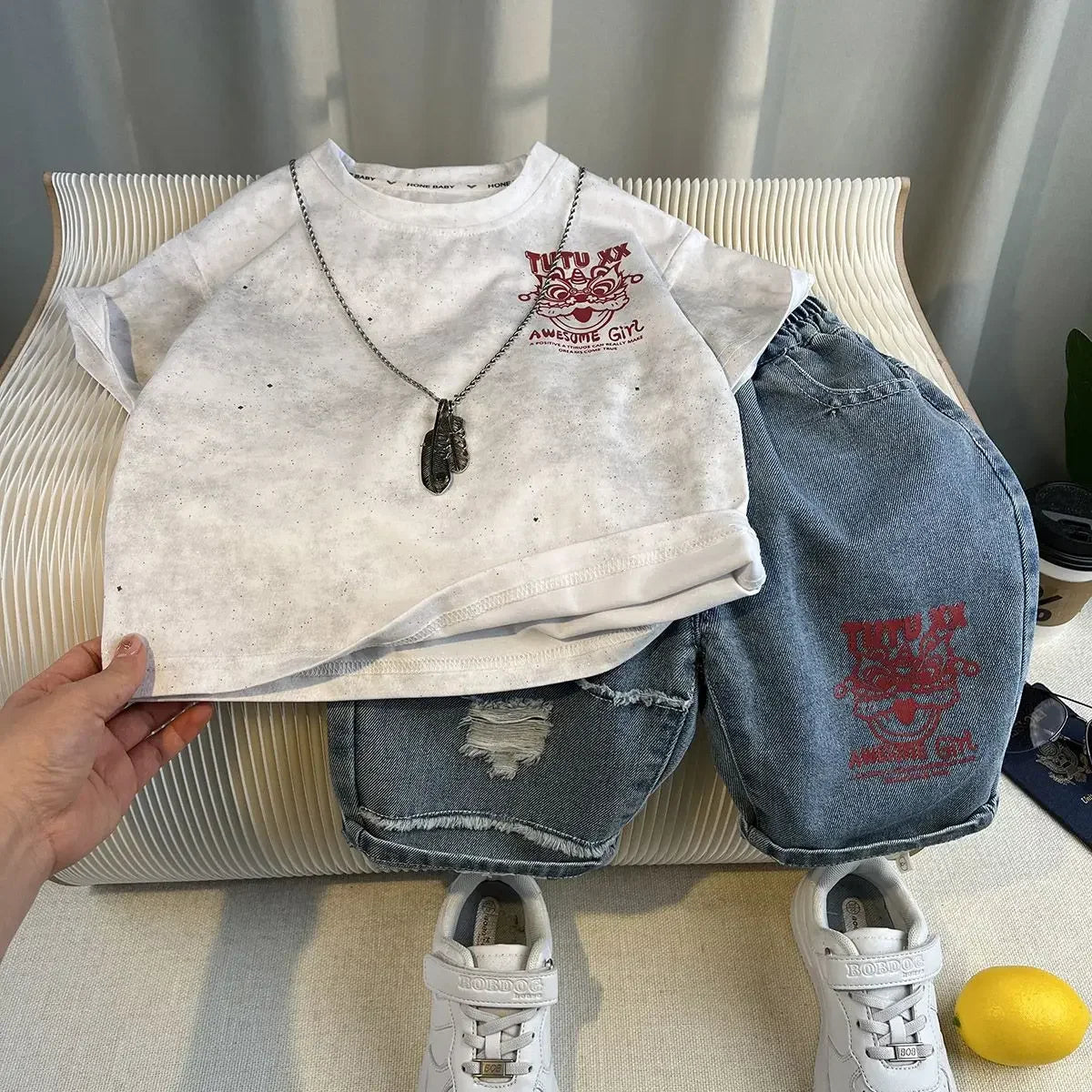 Hot Sale Fashion Baby Boy Suit Summer Clothes Short Sleeve T-shirt Short Jeans 2 Piece Set Kids Outfit Children's Costume