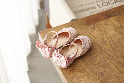 New Kids Leather Shoes Girls Wedding Shoes Children Princess Sandals Sequins Bow Girls Casual Dance Shoes Flat Sandals
