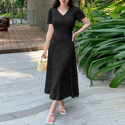 ZANZEA Women Summer Lace Patchwork Dresses 2026 Elegant Party Dress Stylish V Neck Short Sleeve Office Sundress A Line Midi Robe
