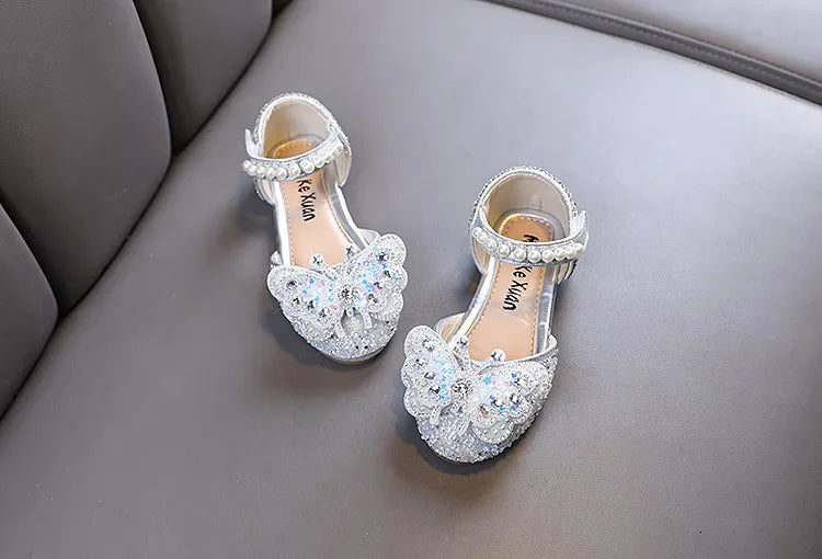 Kids Sandals for Girls Rhinestone Butterfly Elegant Versatile Children's Summer Sandals Soft Bottom Princess Fashion Flat Shoes