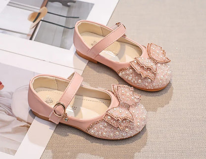Children Princess Shoes Glitter Party Wedding Shoes for Girls Fashion Rhinestone Toddlers Ballet Flats Causal Kids Leather Shoes