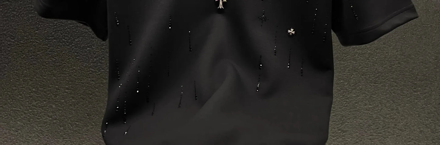 Spring New Heavy Work Light Luxury Custom Short Sleeve T-shirt Top Meteor Full Diamond T-shirt Round Neck Short Sleeve